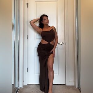 Brown Cutout Halter Dress
